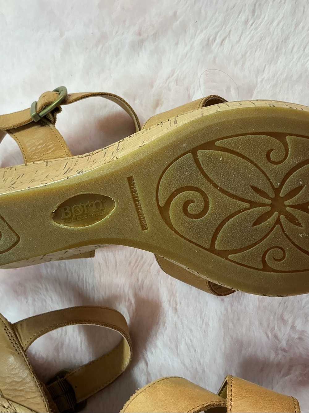 Born Cognac Brown Leather Crisscross Wedge Sandals c130 - Picture 4 of 7